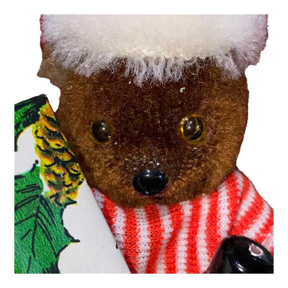 Handcrafted Teddy Bear Christmas Decoration On Red Chair With Festive Details - Picture 2 of 7